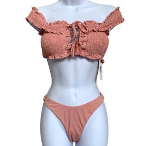 Envya Lace-Up Smocked Bikini Size XS
